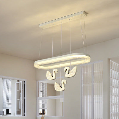 Zeitgenössischer Luxus-Kreis-Ring-Schatten-ABS-Schwan-Dekor-LED-Kronleuchter für Wohnzimmer 