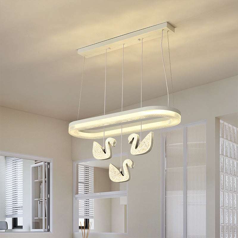 Zeitgenössischer Luxus-Kreis-Ring-Schatten-ABS-Schwan-Dekor-LED-Kronleuchter für Wohnzimmer 