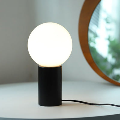 Lampe de table moderne minimaliste en verre cylindre boule ronde en bois massif à 1 lumière pour chambre 