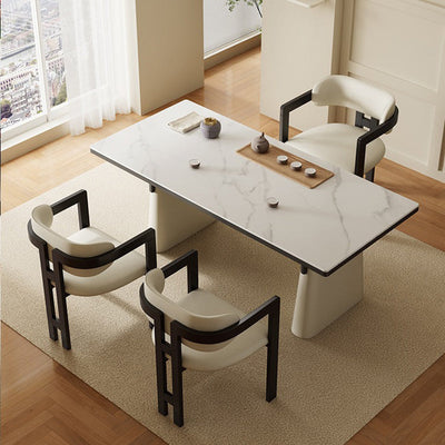 Silla de comedor moderna minimalista cuadrada de cuero de microfibra y madera de fresno con respaldo y reposabrazos para comedor 
