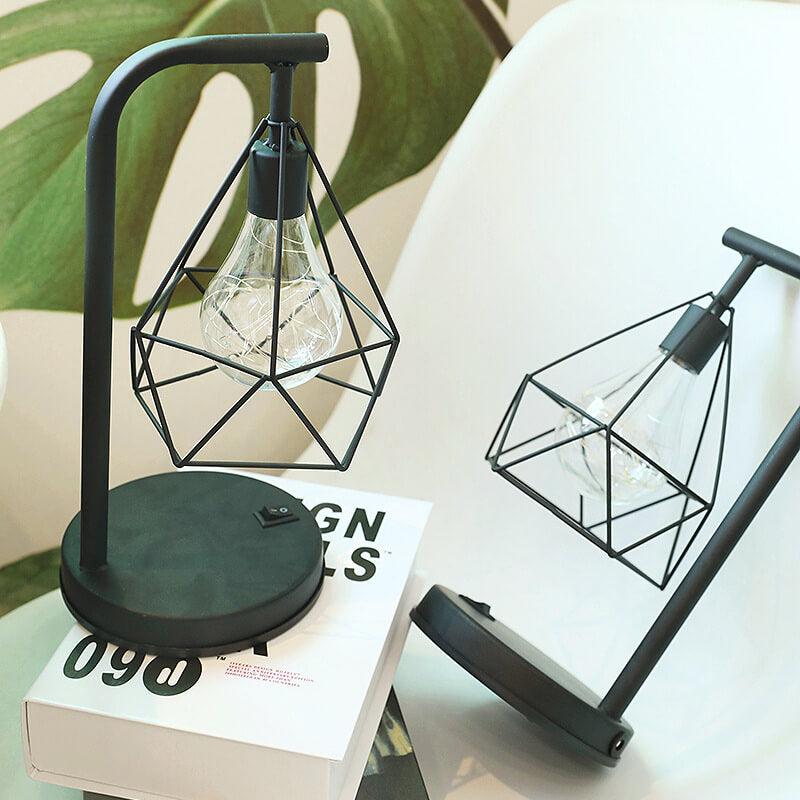 Lámpara de Mesa de 1 Luz USB de Batería de Hierro con Diamante Decorativo Moderno 