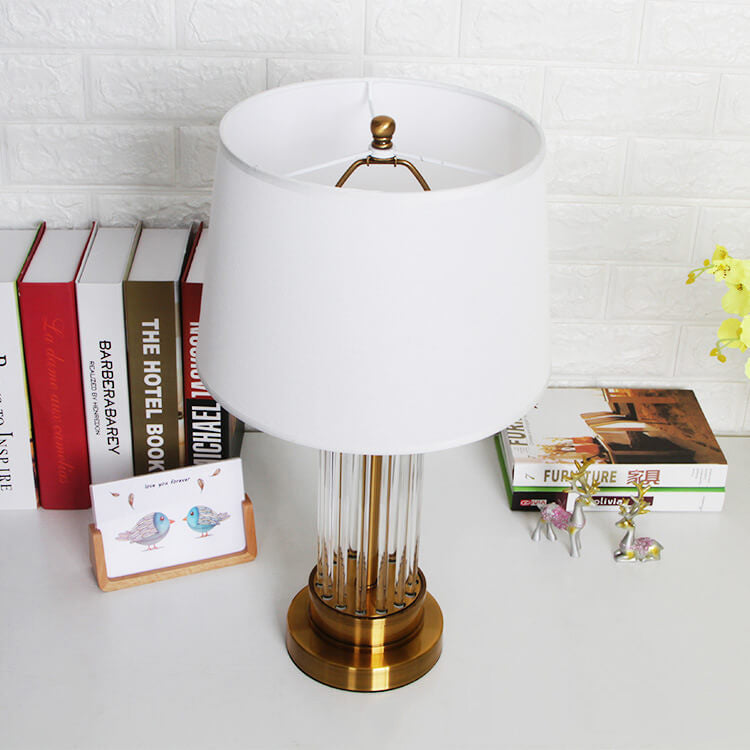 Nordic Light Luxury Crystal Glass Fabric Lampshade 1-Light Table Lamp