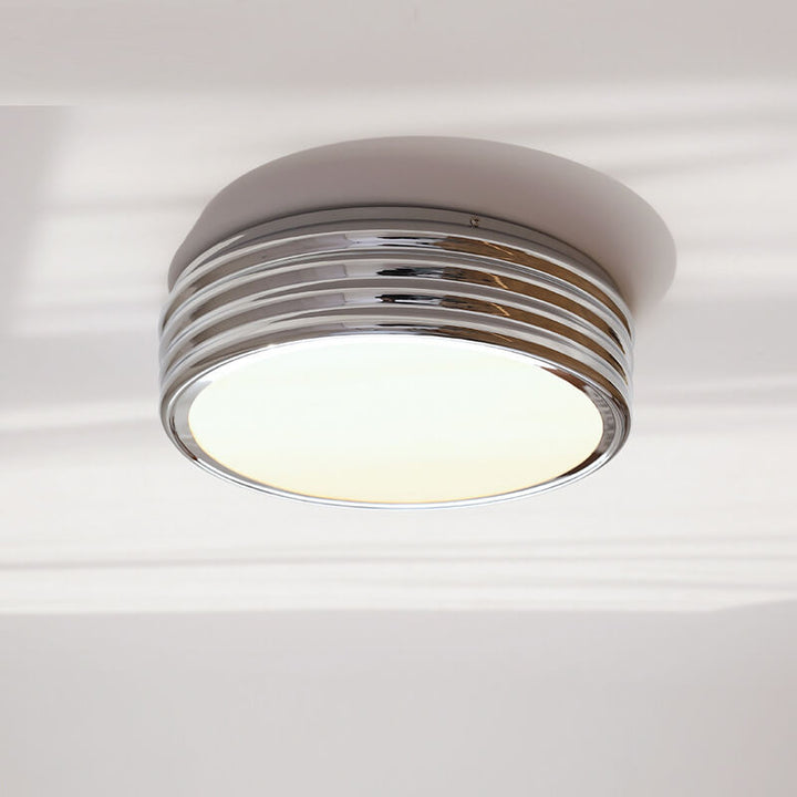 Contemporary Industrial Chrome Iron Acrylic Multi-Layer Drum LED Flush Mount Ceiling Light For Hallway