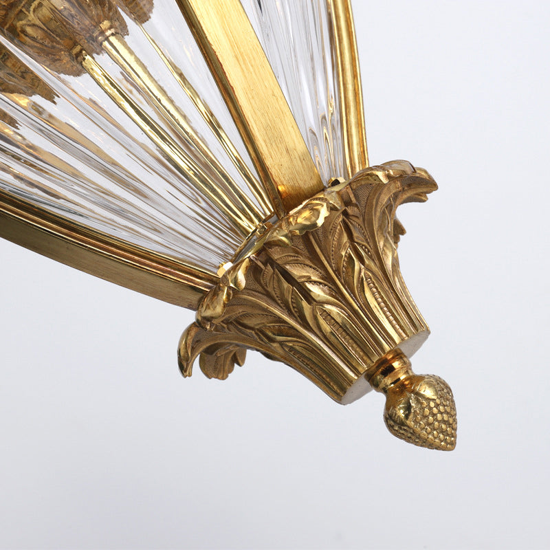 Lustre contemporain de luxe gravé en cuivre massif avec abat-jour effilé à 4 lumières pour salon 