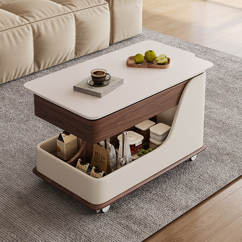 Zeitgenössischer Retro-Rechteckiger Holzplatten-Endtisch mit 4-stufigem Stauraum, beweglich für das Wohnzimmer 