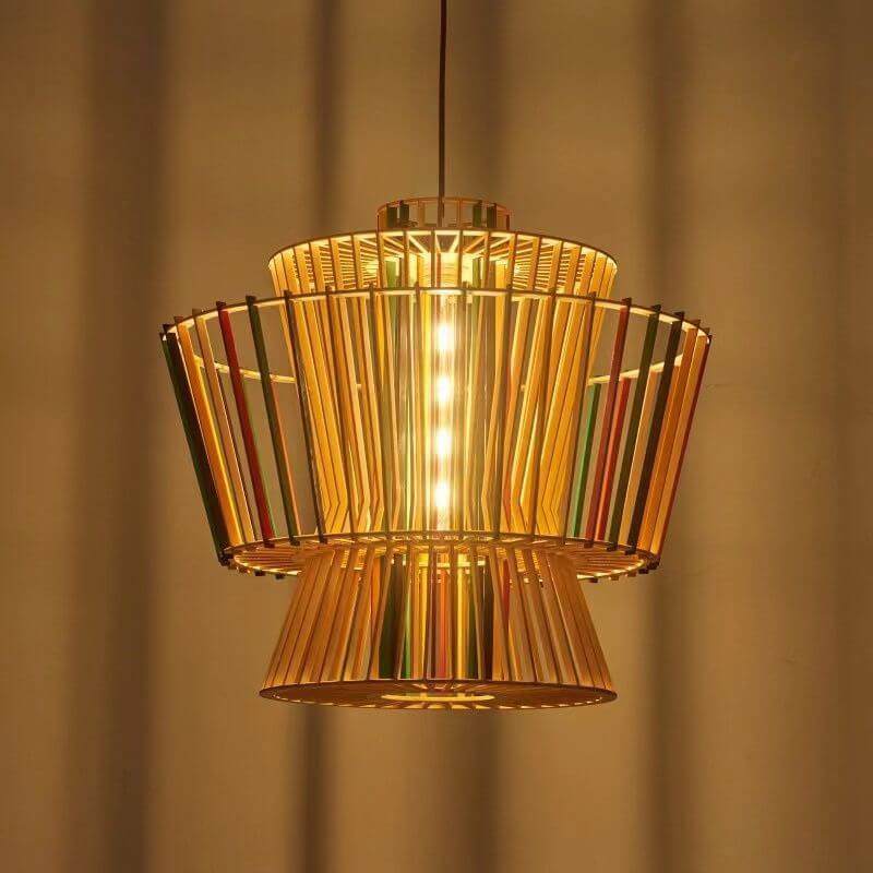 Suspension Luminaire Tressage Bois Rustique Moderne 1 Lumière 