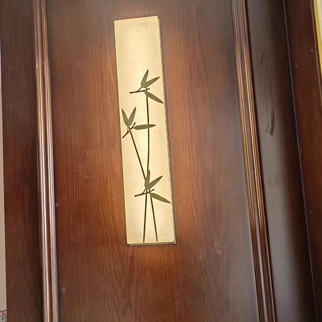 Traditional Chinese Copper Marble Cubic Bamboo Leaf Lotus Flower Ginkgo Biloba LED Wall Sconce Lamp For Bedside