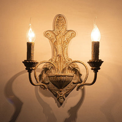 French Nostalgic Iron Resin Double Head Candelabra 2-Light Wall Sconce Lamp