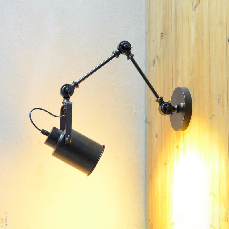 Zeitgenössische Industrie Zylinder Swing Arm Eisen Aluminium 1-Licht Wandleuchte Lampe für Wohnzimmer 