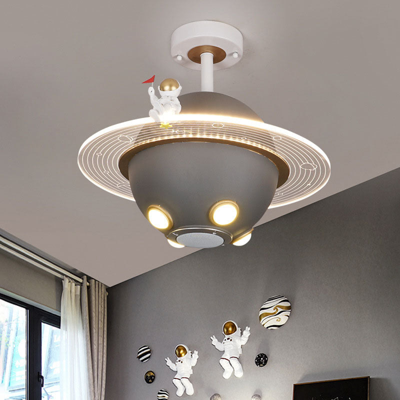 Lustre semi-encastré à LED pour chambre à coucher avec astronaute en résine acrylique métal contemporain créatif pour enfants et planète spatiale 