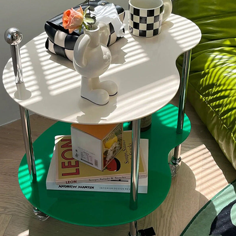 Table de bout contemporain en acrylique nuage nordique en acier inoxydable avec roue en cristal à 2 niveaux pour salon 