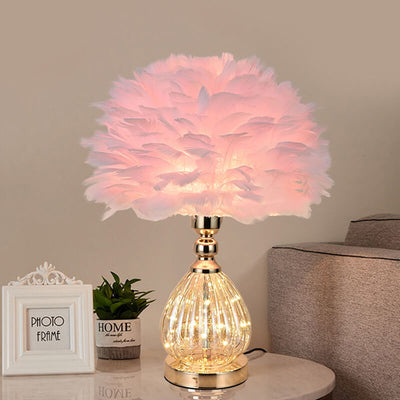 Modern Creative Wrought Iron Feather Vase 1-Light Table Lamp For Bedroom