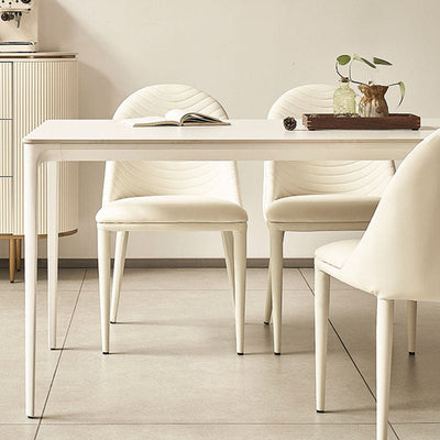Ensemble de table à manger et chaises en alliage d'aluminium avec dalle de roche rectangulaire minimaliste moderne pour 4 places 