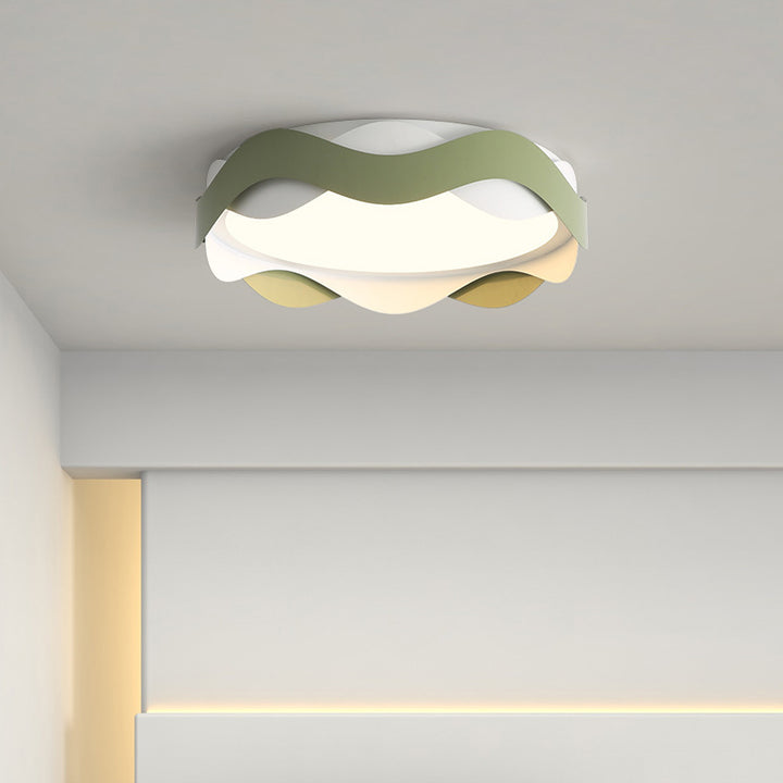 Luz de techo empotrada LED de hierro acrílico redonda con ondas de crema creativa contemporánea para sala de estar 