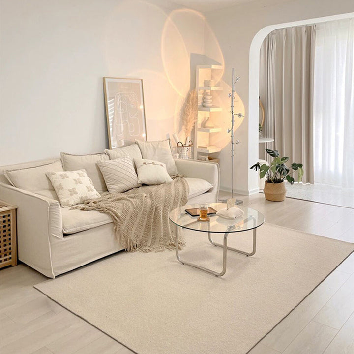 Modern Minimalist Round Glass Stainless Steel Base Coffee Table For Living Room