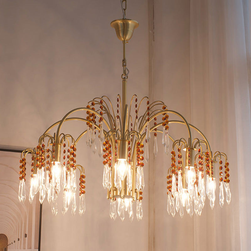 Traditionelle französische hängende Perlenkette Kupferkristall 3/6/8 Licht Kronleuchter für Wohnzimmer 