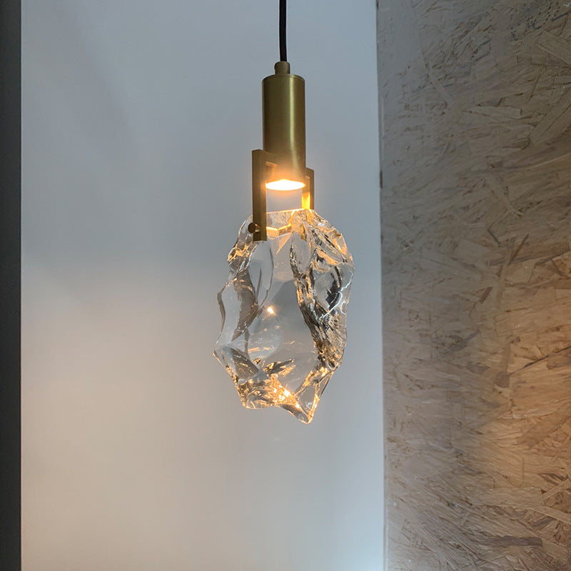Lustre suspendu contemporain de luxe en cuivre avec cristal de pierre 1 lumière pour salon 