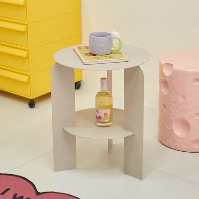 Mesa de café de hierro redonda minimalista moderna con 1 estante para sala de estar 