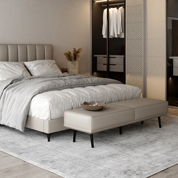 Modern Minimalist Rectangular Microfiber Leather Plywood Steel Sponge End Of The Bed Low Stool Backless For Bedroom