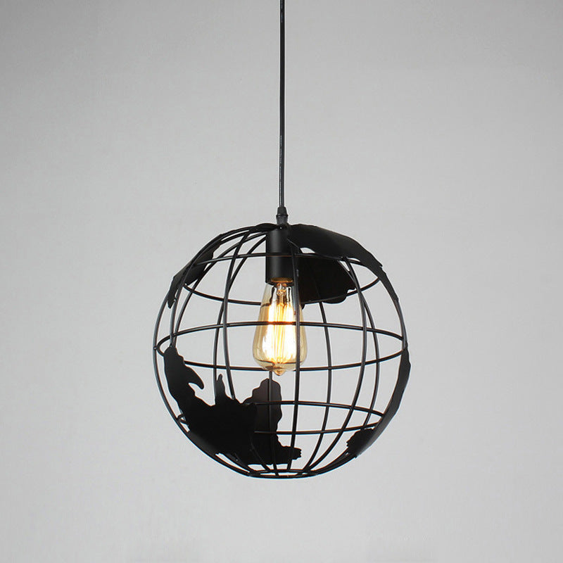 Suspension lumineuse contemporaine à abat-jour en treillis de fer rond industriel à 1 lumière pour salon 
