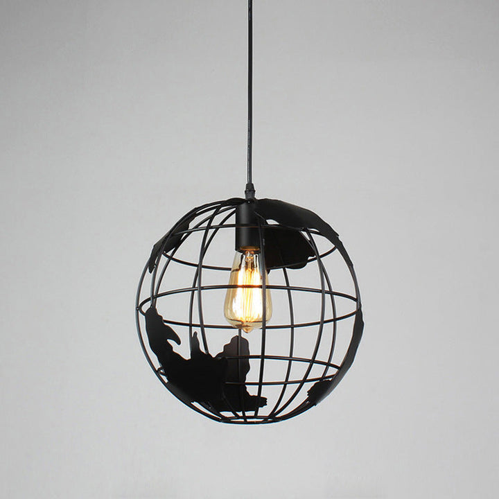Suspension lumineuse contemporaine à abat-jour en treillis de fer rond industriel à 1 lumière pour salon 