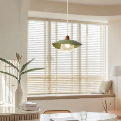 Moderne minimalistische cremefarbene runde Pod-Pendelleuchte aus Eisen mit 1 Licht für das Wohnzimmer 