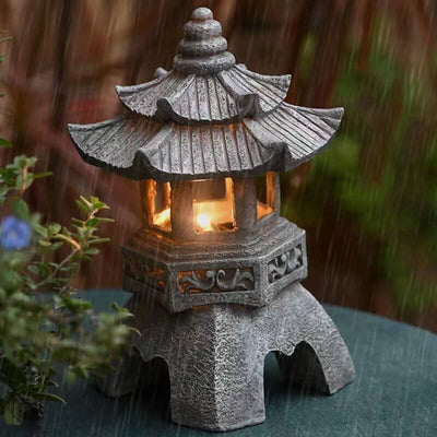 Retro Decorative Solar Tower Resin LED Outdoor Landscape Lighting