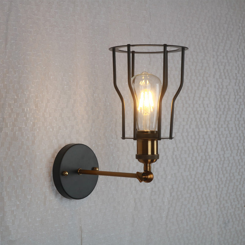 Contemporary Industrial Round Iron Cage 1-Light Wall Sconce Lamp For Living Room