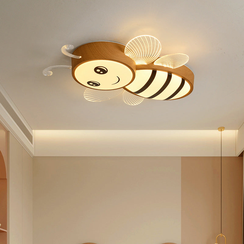 مصباح سقف للأطفال عصري بإضاءة LED من الأكريليك على شكل طائرة نحلة كرتونية بتصميم خشبي إبداعي لغرفة المعيشة 
