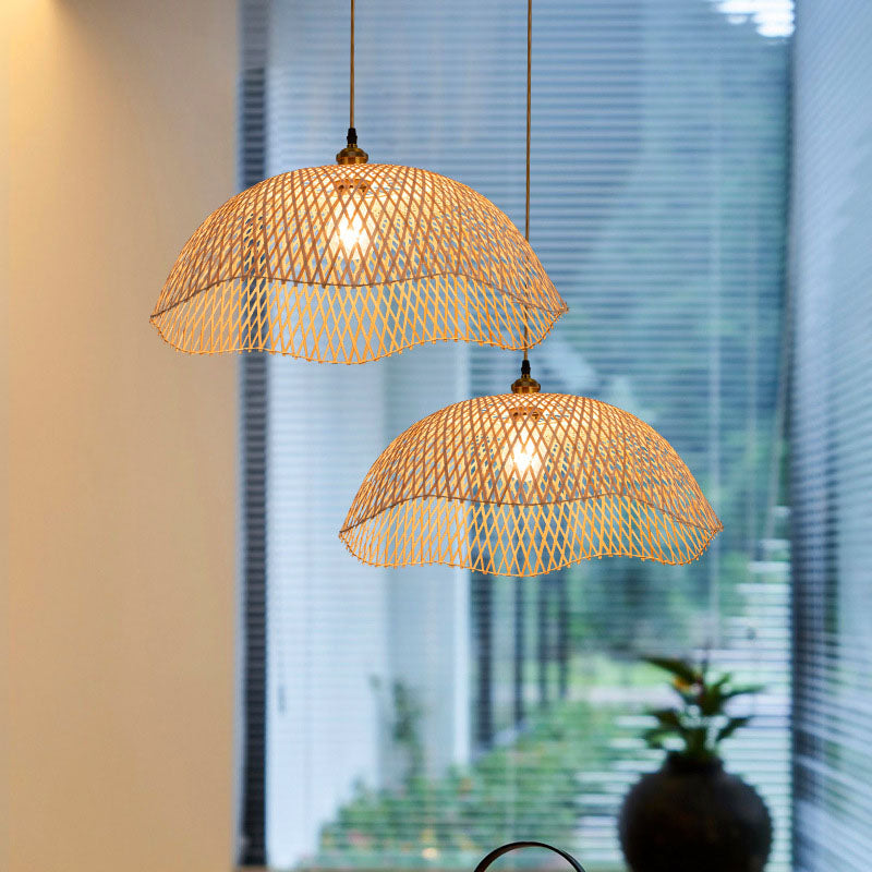 Moderne minimalistische Weben Bambus Laternen 1-Licht Pendelleuchte 