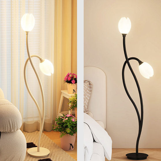 Lámpara de pie de 1 luz de plástico enrollado de hierro contemporáneo y creativo con tulipanes para sala de estar 