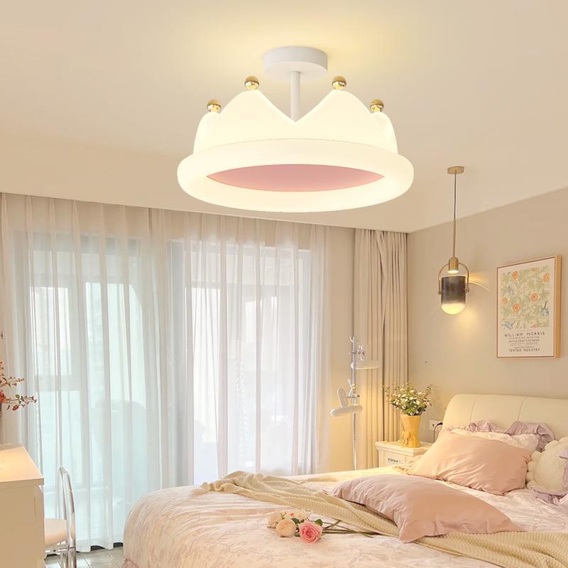 Contemporary Creative Kids Crown Iron PE LED Semi-Flush Mount Ceiling Light For Bedroom