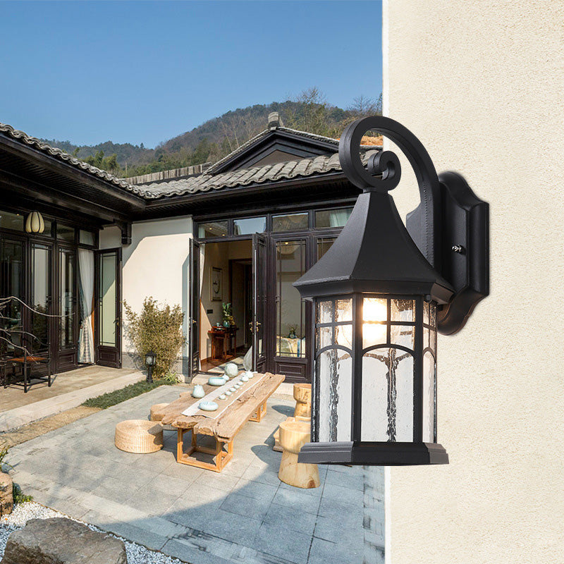 Traditionelle europäische wasserdichte Aluminiumglas konische Prisma 1-Licht Wandleuchte Lampe für Garten 