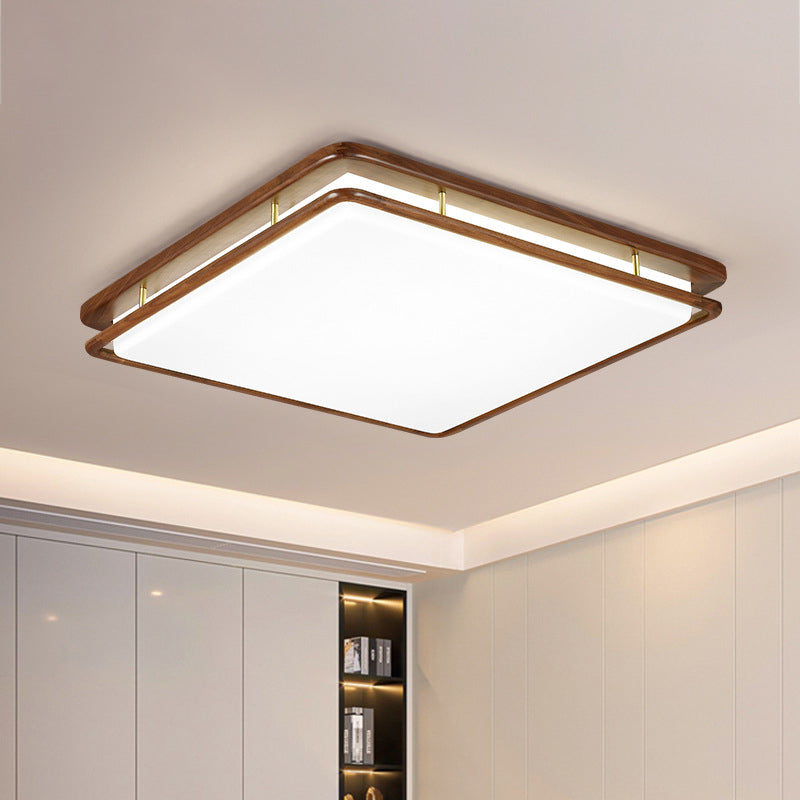 Plafonnier LED rond géométrique minimaliste moderne en bois de noyer et acrylique pour salon 