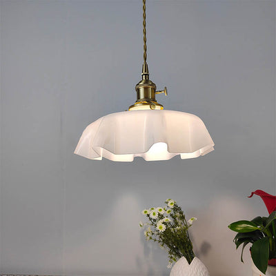 Traditional Japanese Cream Petal Glass 1-Light Pendant Light For Dining Room