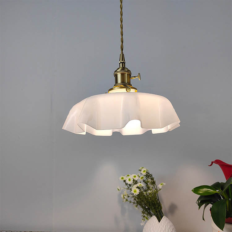 Traditional Japanese Cream Petal Glass 1-Light Pendant Light For Dining Room