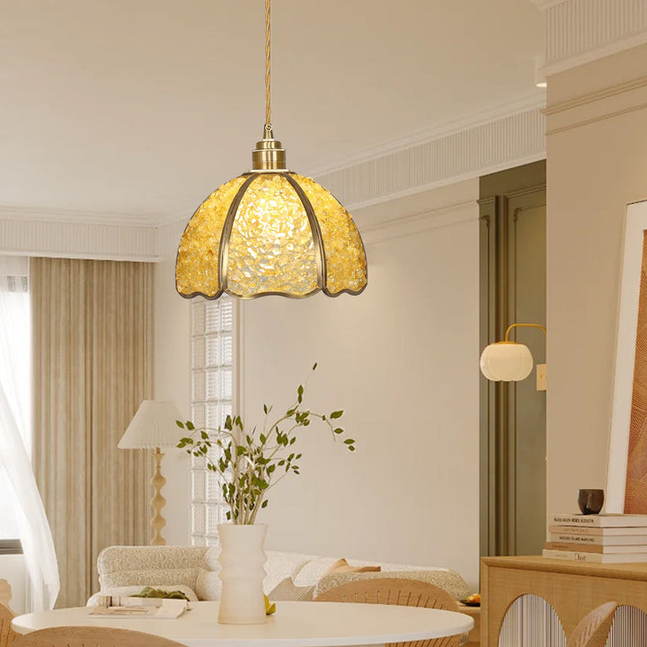 Lámpara colgante moderna de arte deco de media esfera de cobre con cristal de 1 luz para comedor 