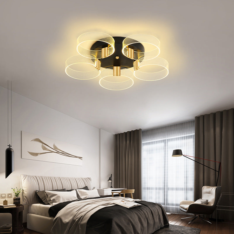 Moderno minimalista multi redondo de aluminio acrílico LED semi-empotrado luz de techo para sala de estar 