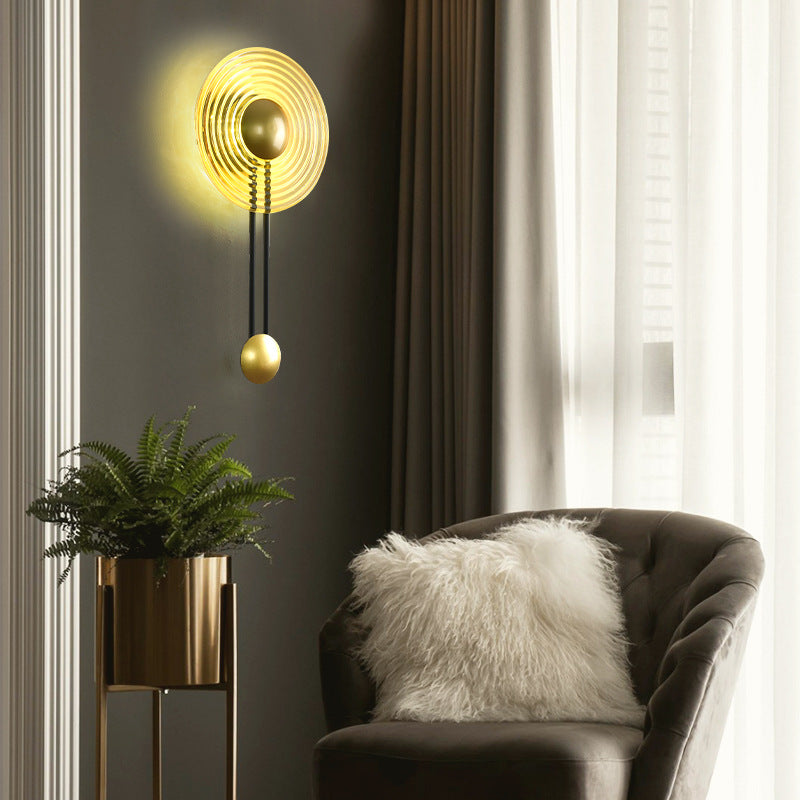 Zeitgenössische nordische runde Wasserkräuselungsglas-Eisen-LED-Wandleuchterlampe für Wohnzimmer