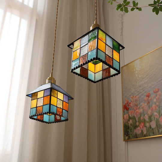 Tiffany Kreatives Buntglas-Haus 1-Licht Pendelleuchte 