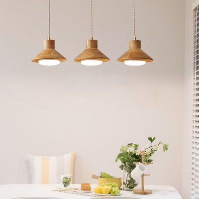 Bol japonais traditionnel en bois de caoutchouc conique 1/2/3 lumière suspension lustres pour salle à manger 