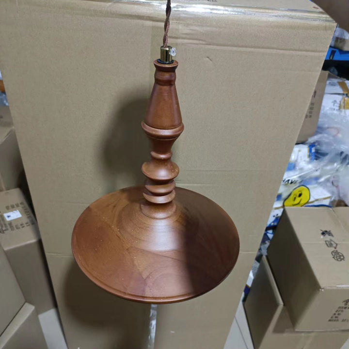 Suspension japonaise traditionnelle en cône de cuivre et bois massif à 1 lumière pour chambre 
