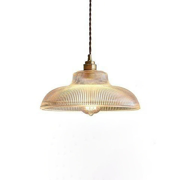 Traditional Japanese Wood Brass Glass Semicircular Loudspeaker 1-Light Pendant Light For Dining Room
