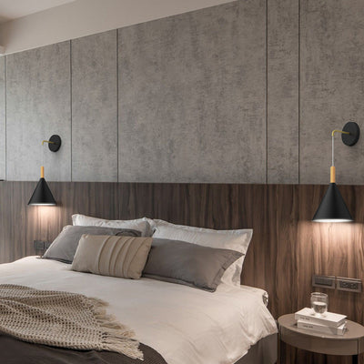 Moderna Minimalista Cilindro Mesa Redonda Base de Disco Hierro Roble Lámpara Aplique de Pared de 1 Luz Para Dormitorio 