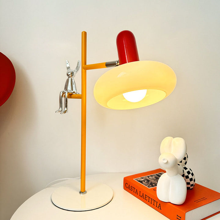 Lampe de table 1 lumière en verre rond créatif contemporain avec décor de lapin en fer pour chambre à coucher 