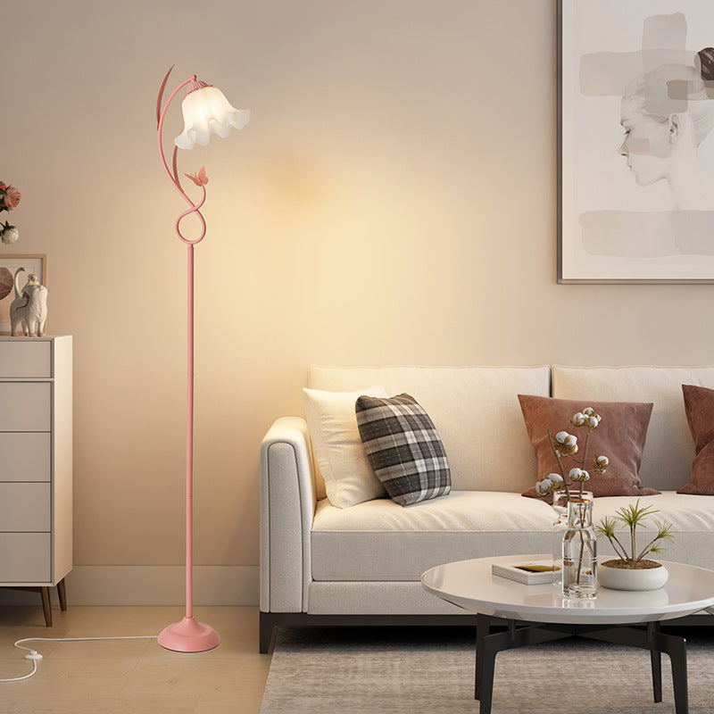 Modern Minimalist Floral Iron Acrylic 1-Light Standing Floor Lamp For Living Room