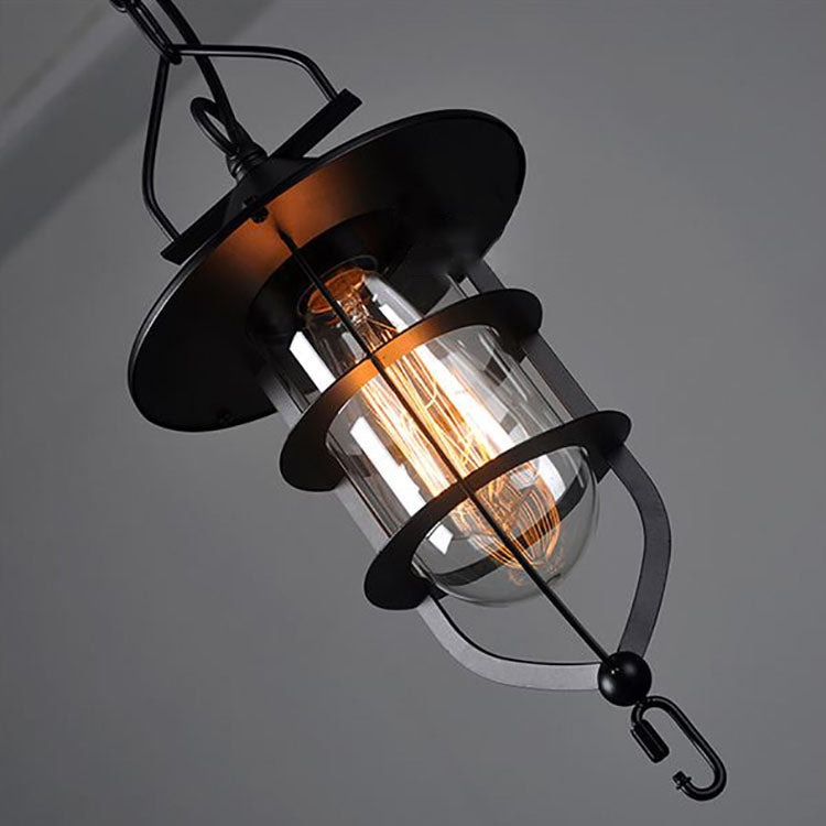 Lámpara colgante redonda de hierro y vidrio industrial contemporáneo de 1 luz para comedor 