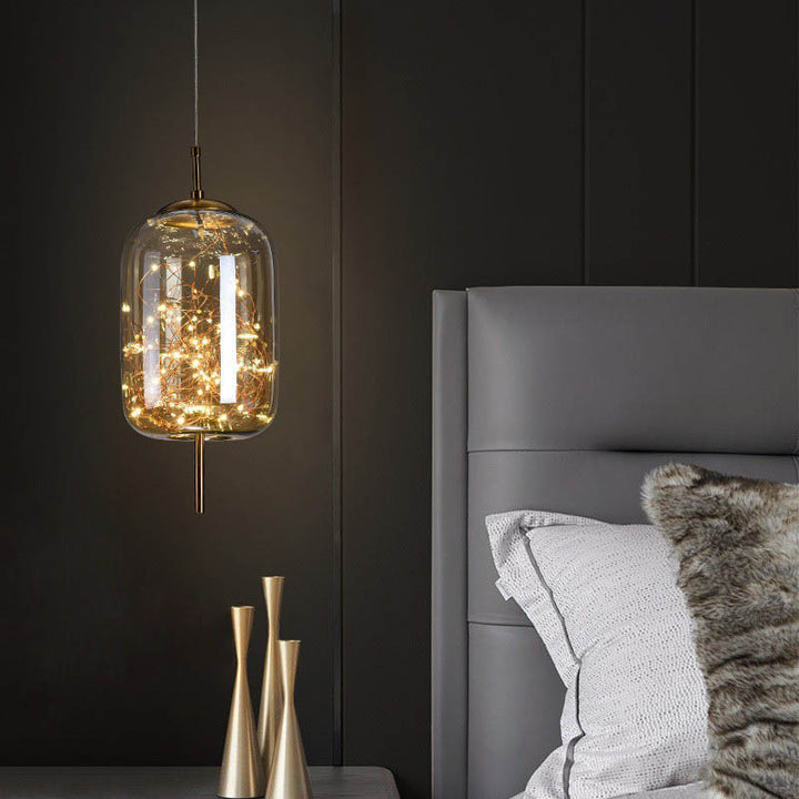 Zeitgenössisches skandinavisches zylindrisches ovales Glas 1-Licht Pendelleuchte für das Schlafzimmer 