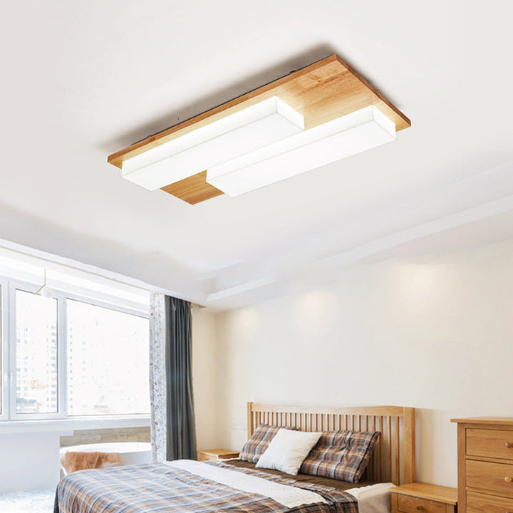 Plafonnier LED en bois avec combinaison de blocs rectangulaires acryliques japonais traditionnels pour chambre à coucher 