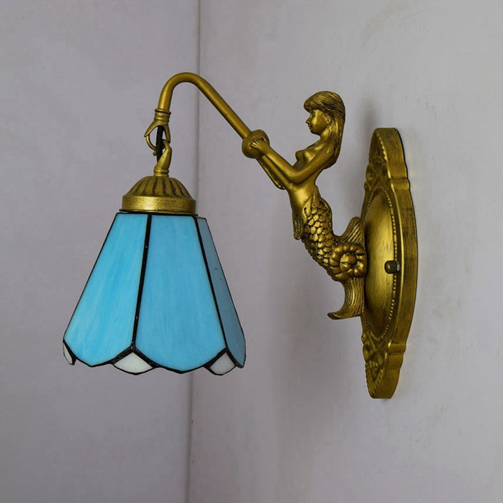 Traditionelle Tiffany Kegel Hardware Buntglas 1-Licht Wandleuchte Lampe für Schlafzimmer 